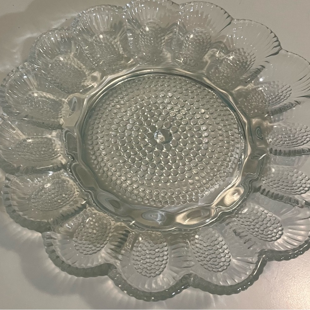 Vintage Indiana Glass Hobnail 11” Heavy Glass Deviled Egg Serving Platter